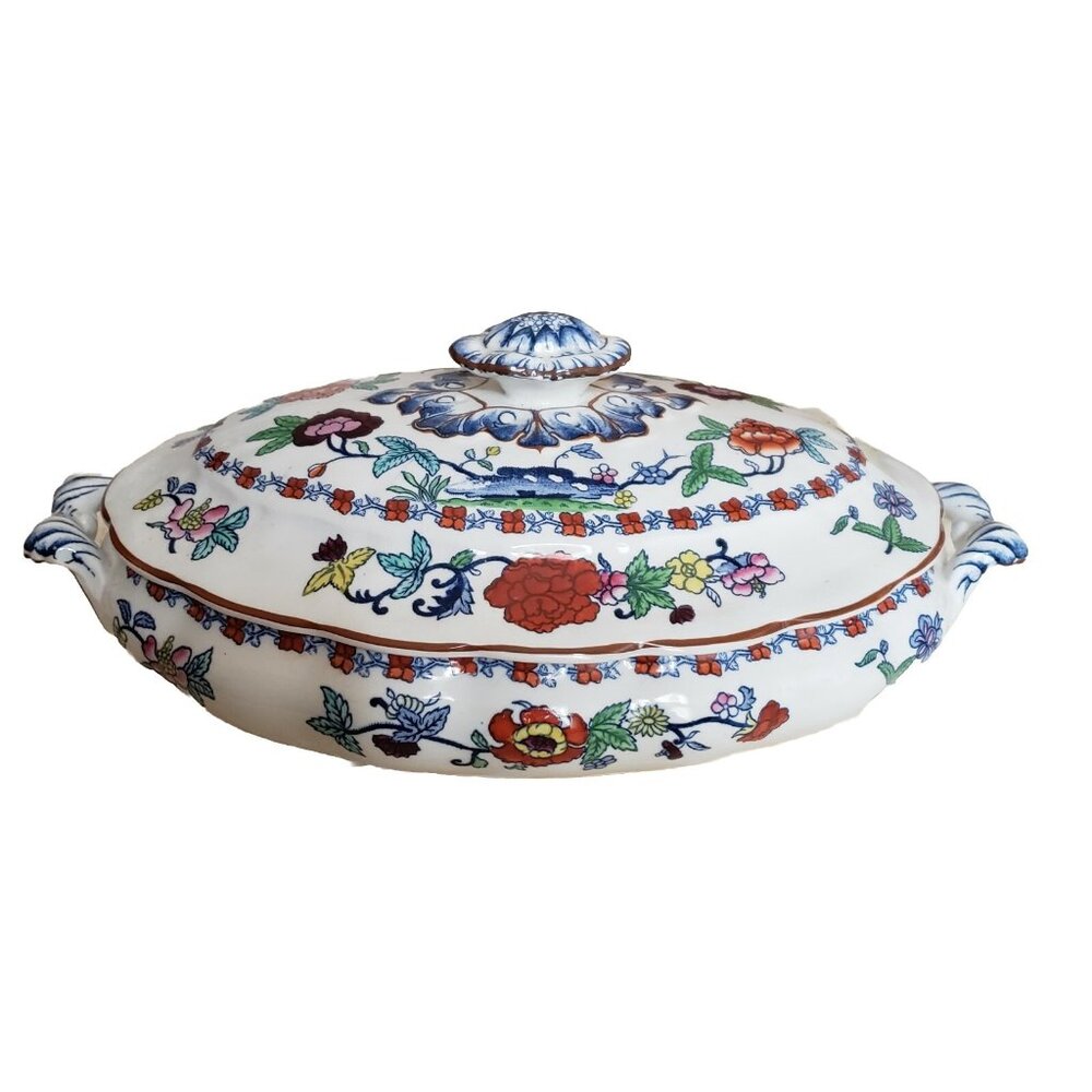 Antique BOOTHS Pompadour Covered Serving Bowl